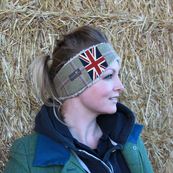 Union Jack Tweed Ear Warmer in Gooseberry