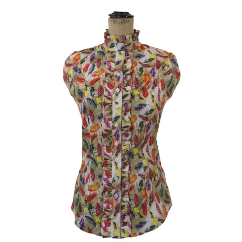 Sleeveless Ruffle Shirt - Multi Feathers