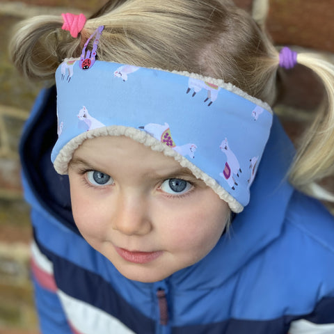 Children's Earwarmer in Blue Llama