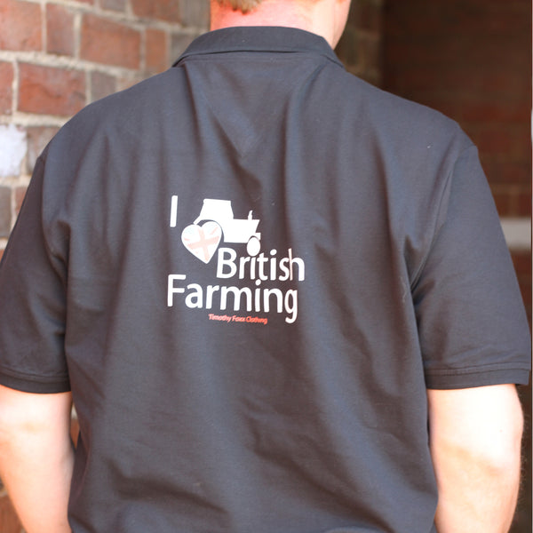 'I Heart British Farming' Polo in Black