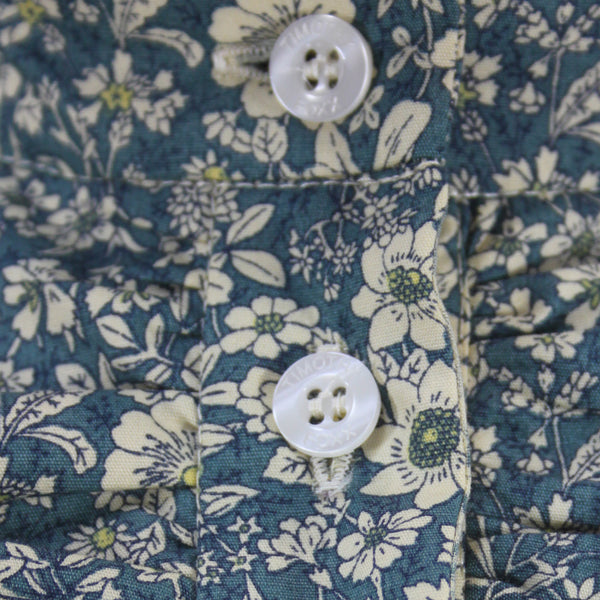 Floral Ruffle Shirt  - Blue with Cream Flowers