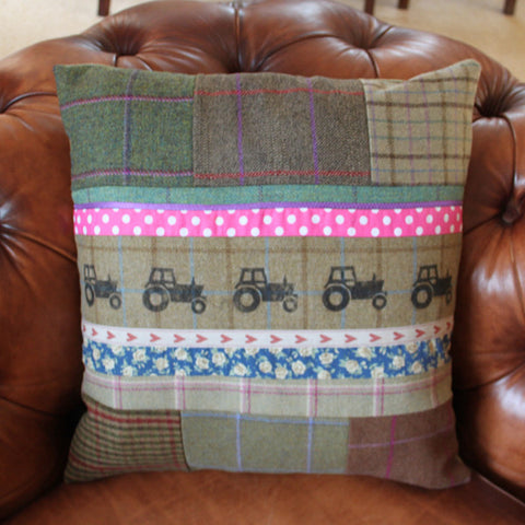 Tractor Tweed Cushion