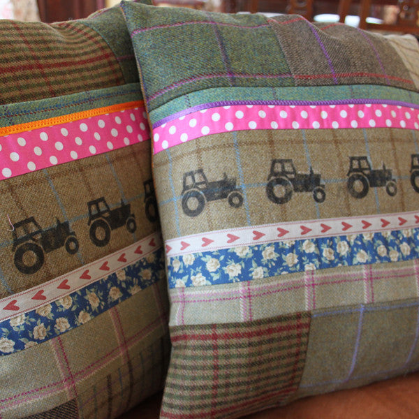 Tractor Tweed Cushion